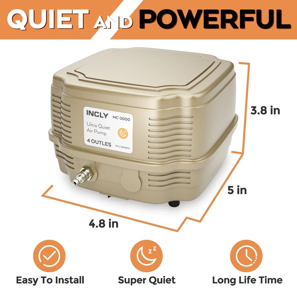 for Commercial Outlet, Adjustable INCLY Air Hydroponics Gallon Quiet Filter with Tank 7W Oxygen Stone Pump 4 rium & 245 Bubbler Air Liquid Fish Pond