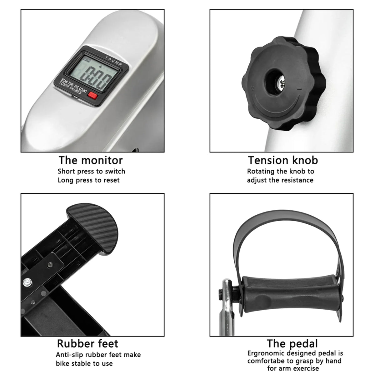 Silver Home and Feet Trainer Hands Use Buyweek W002K Bike Mini Exercise