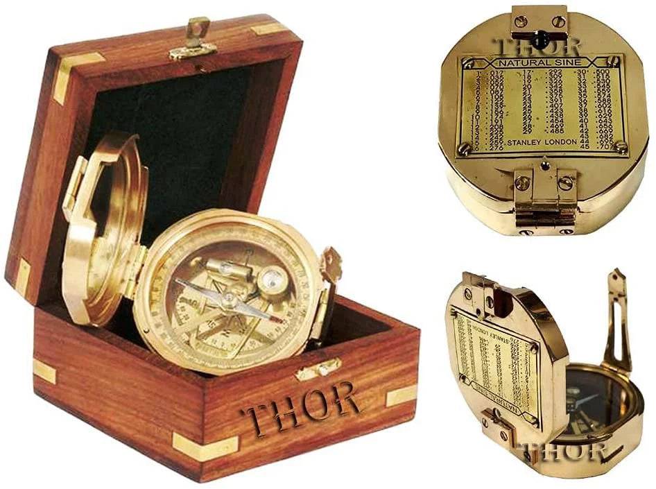With Hiking Direction Natural Nautical Compass Wood Brass Gift Brunton Magnetic Thor Sine Box Maritime Instruments