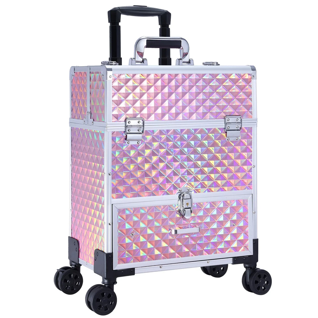 Trolley Professional Rolling Makeup Drawers, with Cosmetic Pink Joligrace Case