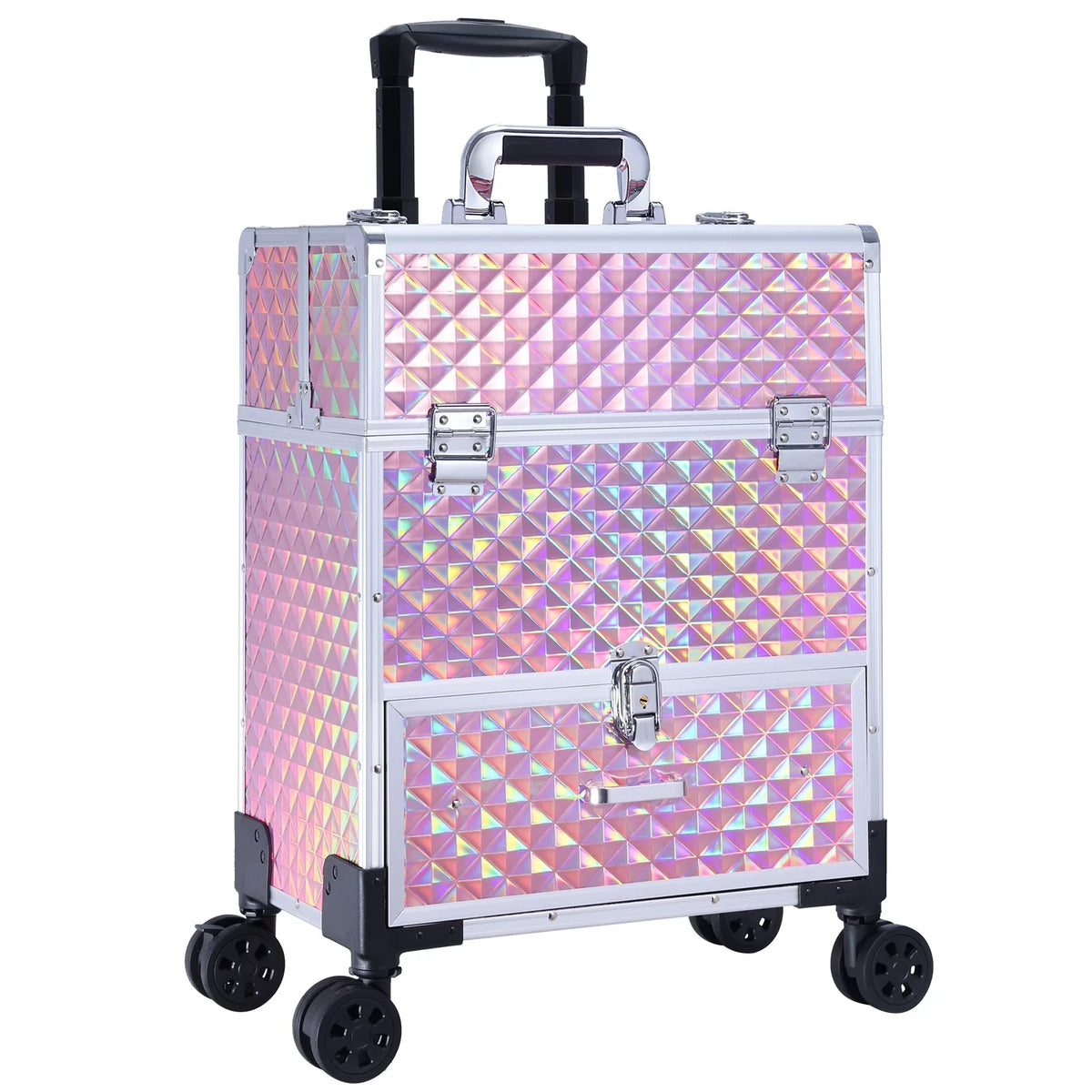 Trolley Professional Rolling Makeup Drawers, with Cosmetic Pink Joligrace Case