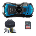 Compact Cleaning Bag and WG-90 with Memory Card Accessory Camera Bundle Kit (Blue) 64GB PENTAX