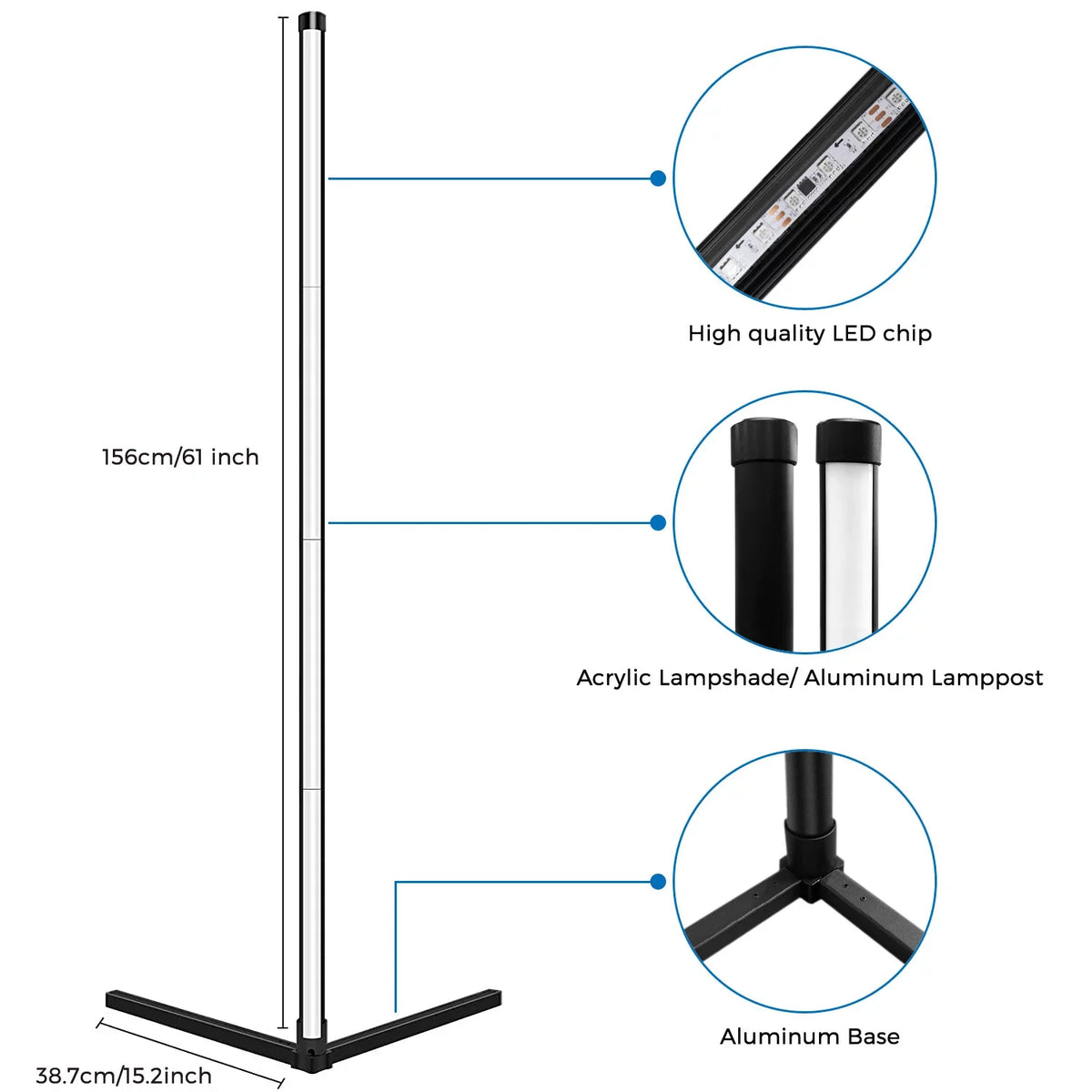 Smart Floor LED WiFi Syn Lamp, Color eco4life Dimmable, Changing, Standing Music