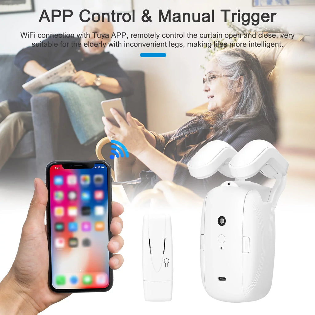 Control Timer Setup Electric WiFi Home Intelligent Gateways Robot & Curtain Support Curtain Motor Opener Automatic Sensing Compatible Remote with for No Roman Htovila Wiring with Rod APP