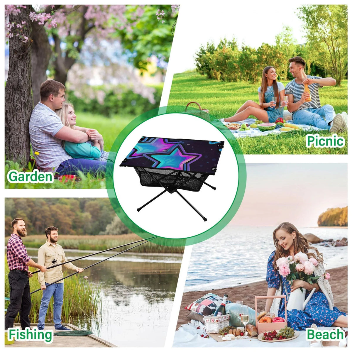 Folding Table Storage for Fishing Outdoor BBQ Bag Shiny Picnic Table Beach Star Compact Travel Camping Table Portable with
