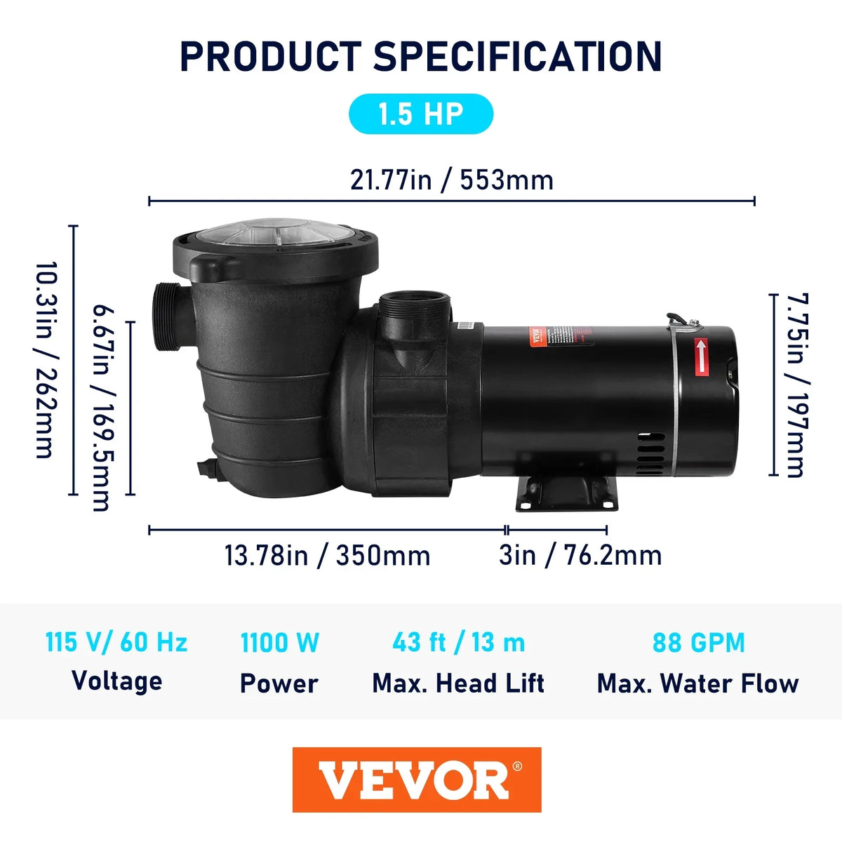 Strainer Pool Ground of Pool 1100W Pump, Flow, Happybuy w/ Basket, for Pumps Single 5280GPH Swimming Speed Above 115V, Max. ETL Certification 1.5HP