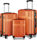 Set Sets 3 Suitcase Wheels,Orange with Luggage Hardside Sets with Orange(20in/24in/28in) Piece, Lock Women TSA Luggage Spinner for