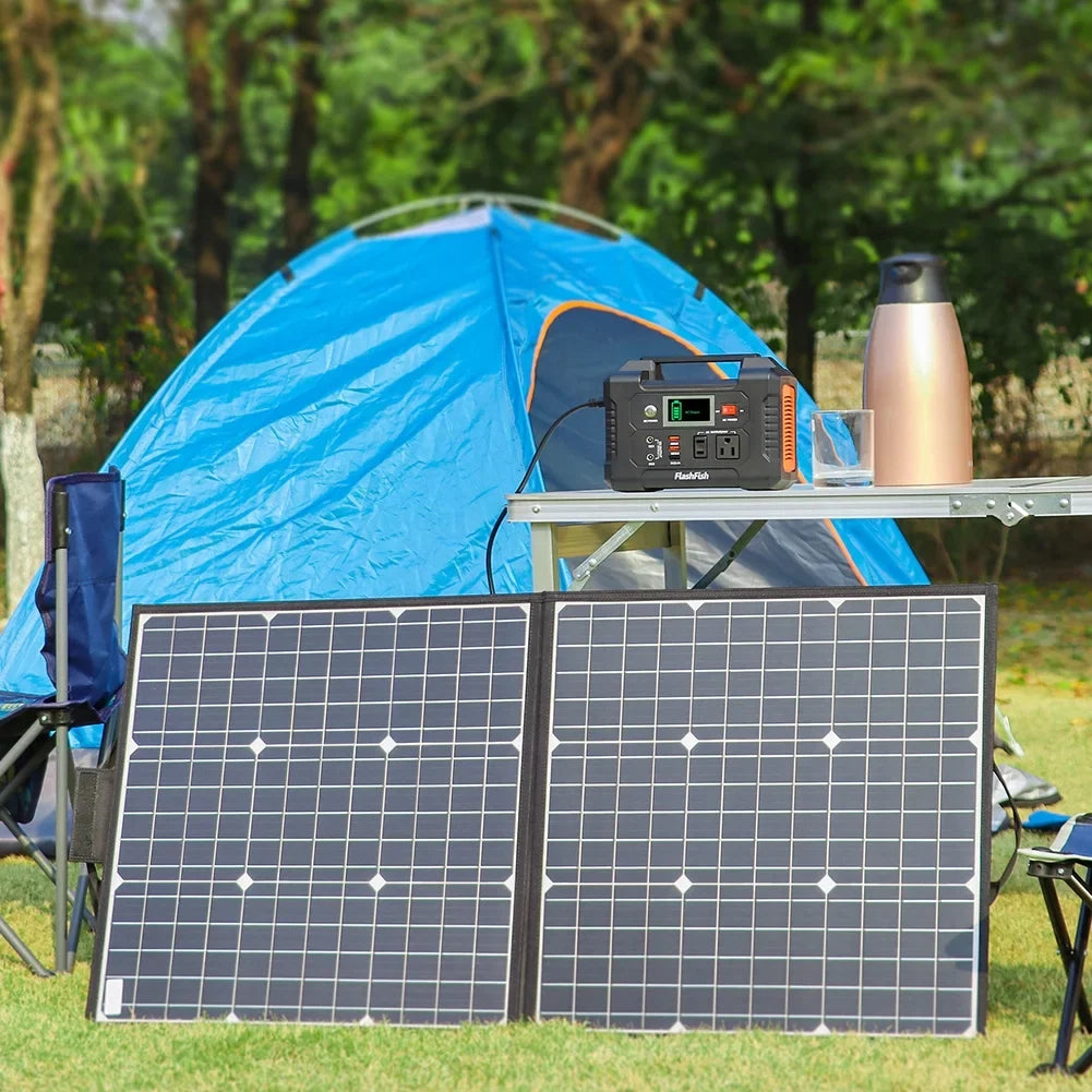 Flashfish Portable Station, DC Charger Portable with Solar 5V Foldable Output Solar FlashFish Solar Panel, 18V with USB 40800mAh 18V 50W 200W Power Generator
