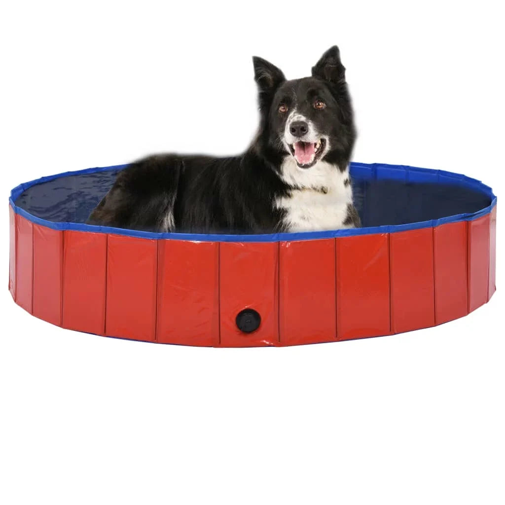 Dog 63"x11.8" Foldable Pool PVC Swimming Red
