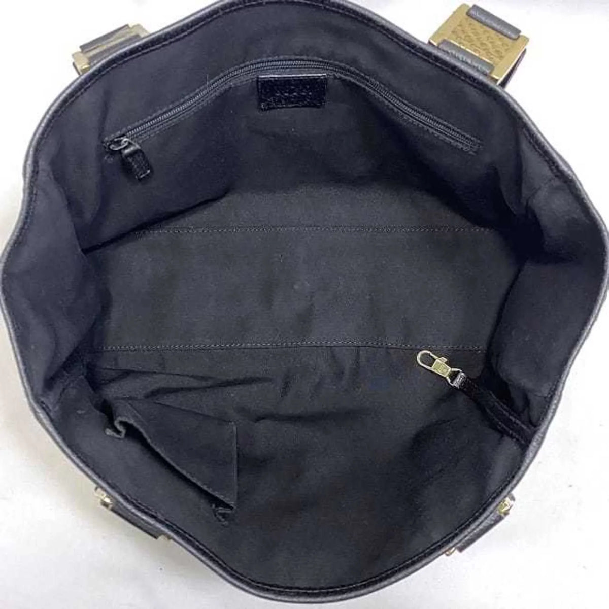145810 Tote Horsebit Silver Black GUCCI Canvas Leather (Good)  Bag Pre-Owned Handbag Gucci