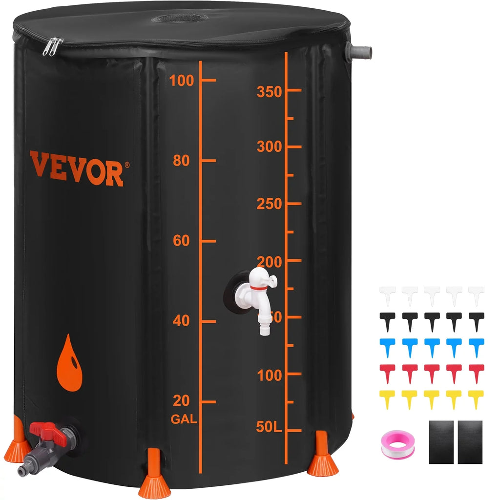 Rainwater and Kit, Capacity, Overflow System Container Barrel, Collection Spigots BENTISM Including PVC Rain Collapsible Portable 100 Gallon Storage Tank Liquid Large