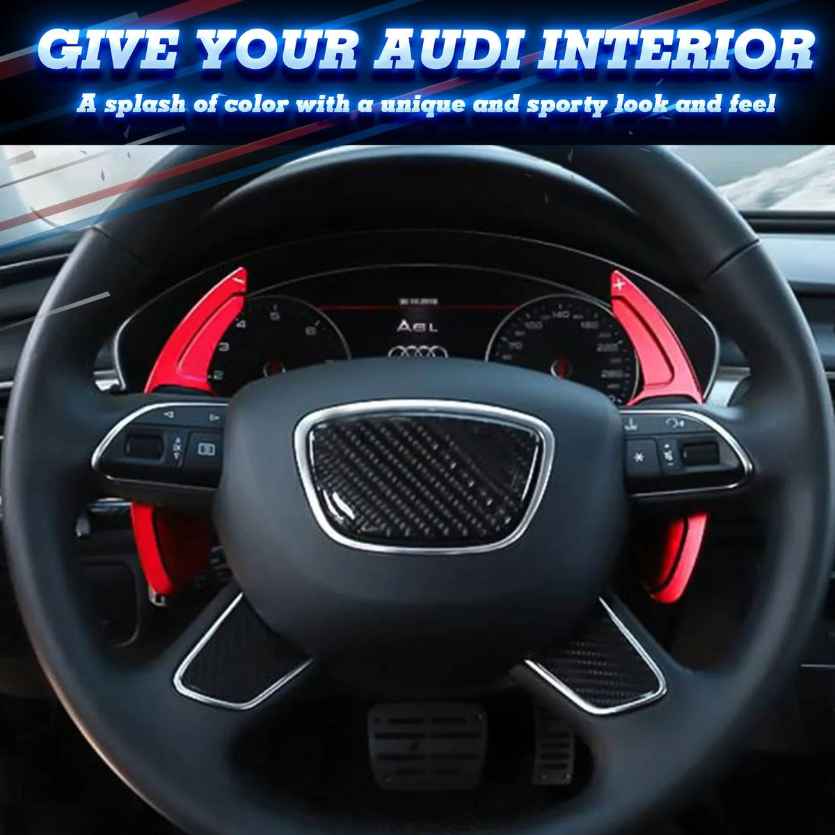 Q3 Compatible Shifter Aluminum Q7 (Red) Cover With Paddle A7 Trim, Wheel CNC Tech S7 Alloy, S5 Steering A3 S8 S4 A5 SQ5 A4 RS3 Xotic Q5 S3 A6 RS6 A8 S6 Audi