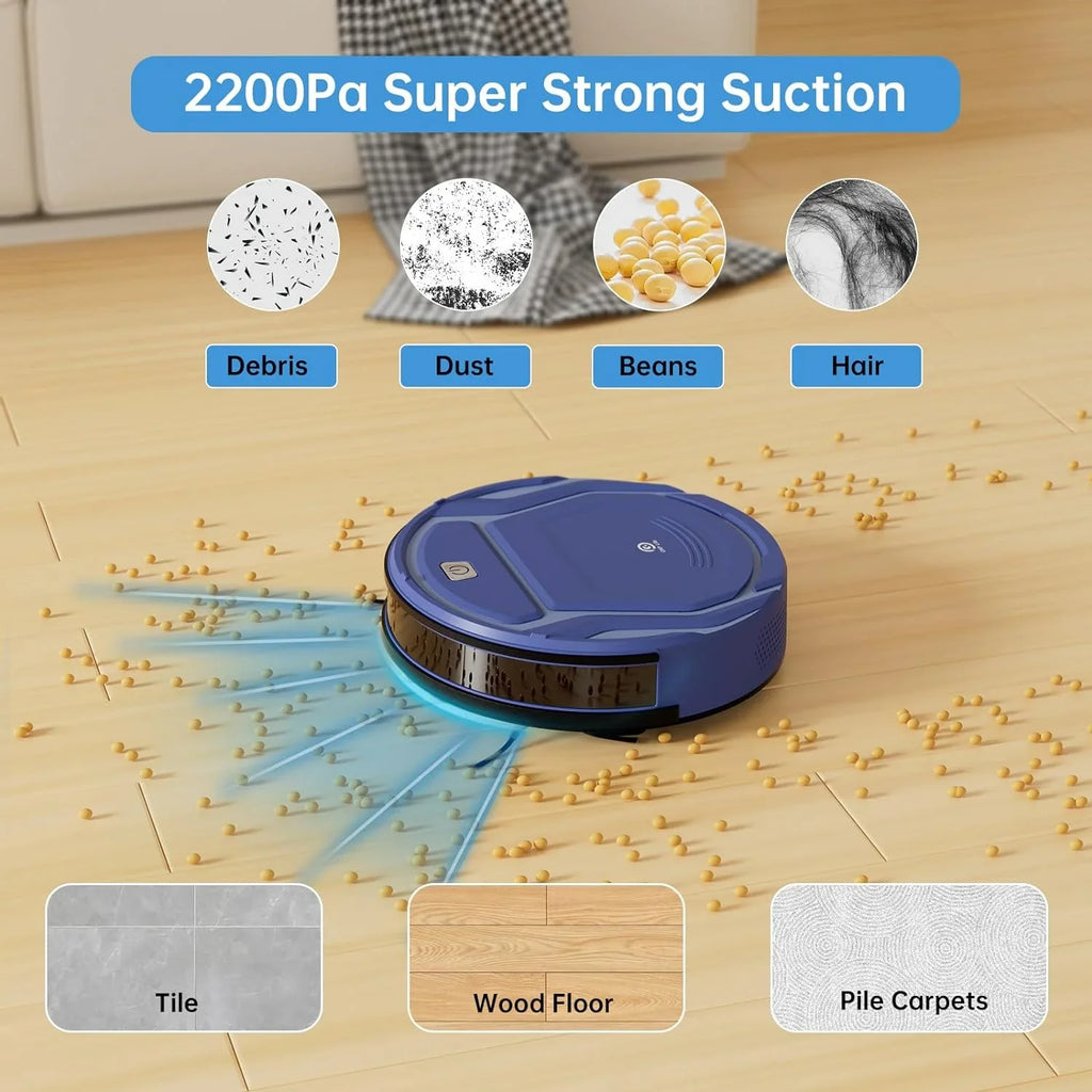 Floor Hard Daily Runtime, Tangle-Free Vacuum 120 and Robot Low Vacuum, Slim, App Cleaner, Hair Pet Suction, 2200Pa for Mins Control, Noise, Ideal Robotic Automatic Self-Charging Cleaning
