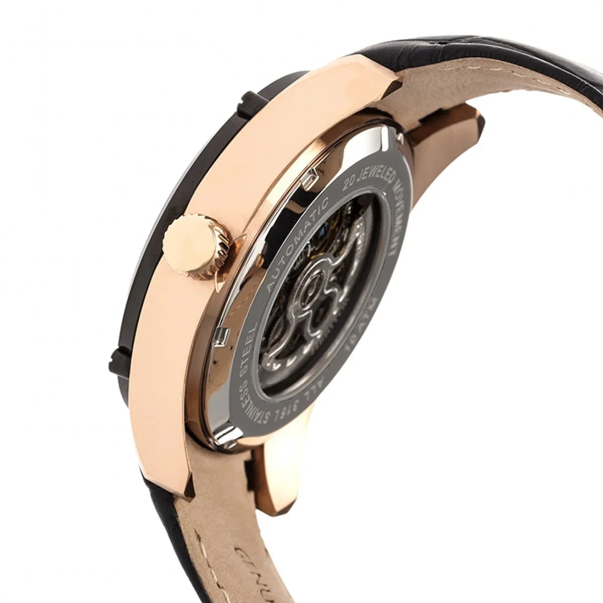 Heritor Semi-Skeleton Gold Mens Black Automatic Leather HERHR7406 & - Watch Rose Band Daniels