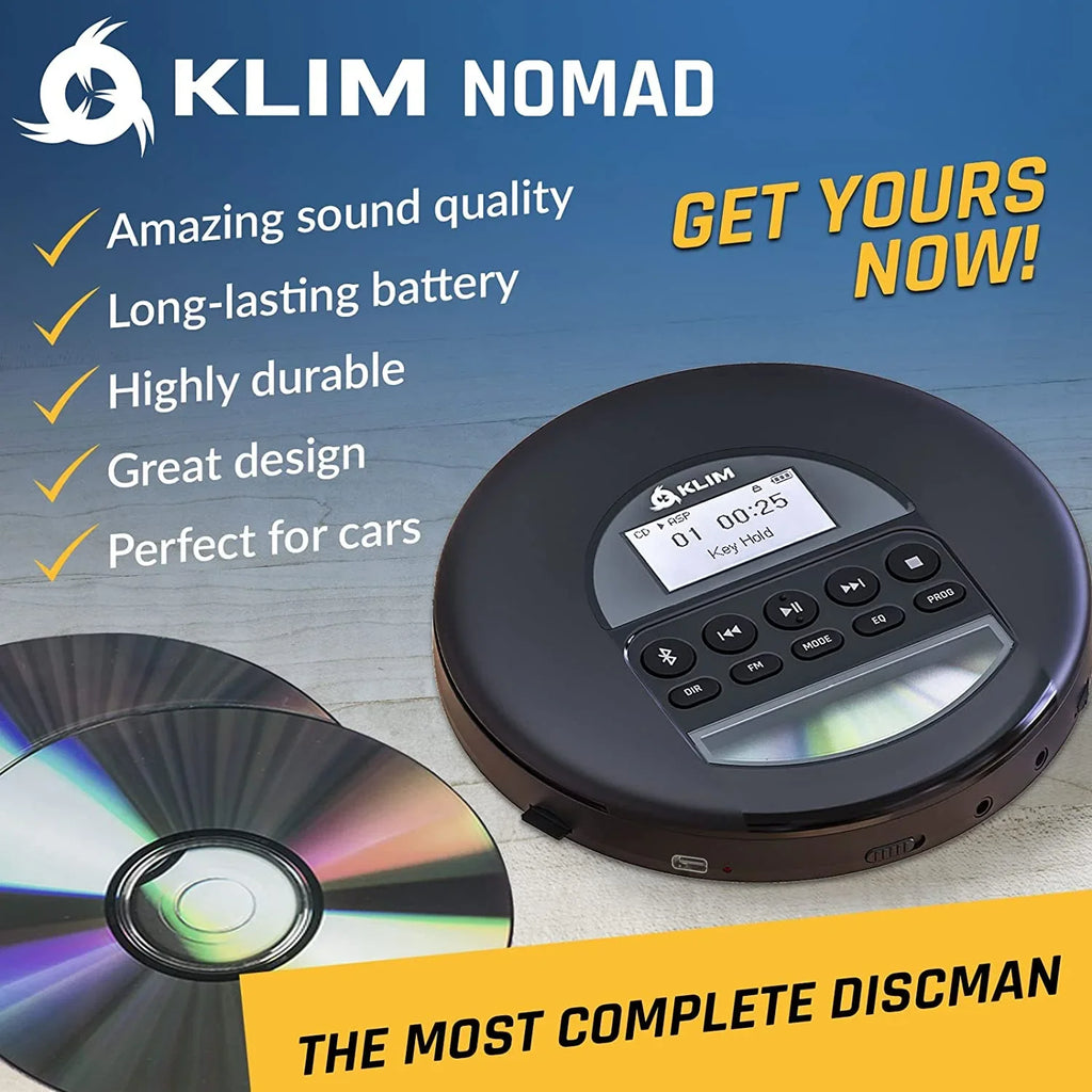 Portable with MP3, Nomad Ideal Radio, for Bluetooth- Pre-Owned AM Player TF FM Fusion Good) Black Card, Rechargeable Headphones, Cars, KLIM CD (Refurbished: Discman Battery,