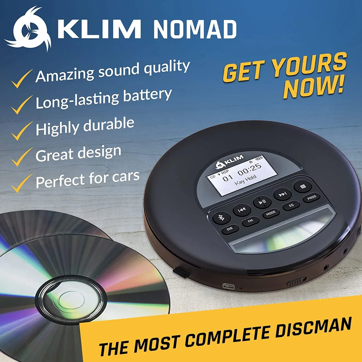 Portable with MP3, Nomad Ideal Radio, for Bluetooth- Pre-Owned AM Player TF FM Fusion Good) Black Card, Rechargeable Headphones, Cars, KLIM CD (Refurbished: Discman Battery,