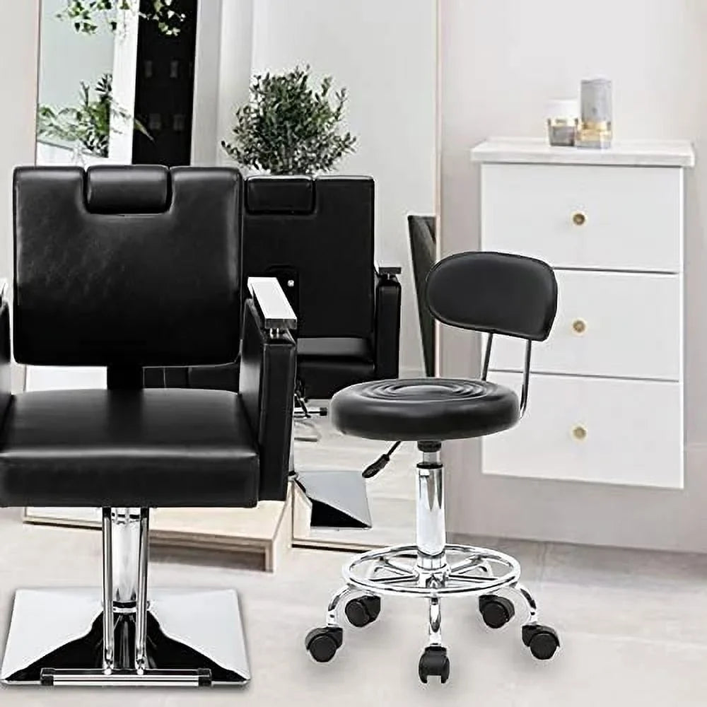 White Perfect Stool and Wheels with Adjustable for Back Office Beauty Massage Chair, Studio, Cushion Dental Swivel Tattoo Multi-Purpose Salon Rolling Spa Clinic Salon Art Stool Goujxcy