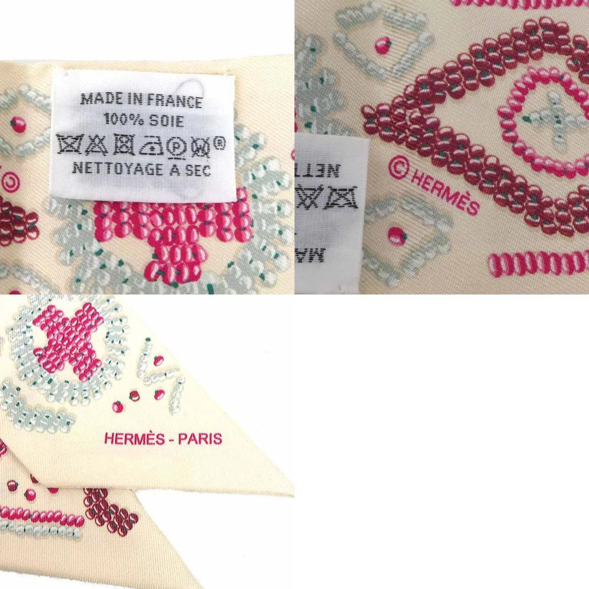 Light Beige/Multicolor Muffler (Good) HERMES Pre-Owned Women's Silk Twilly Scarf