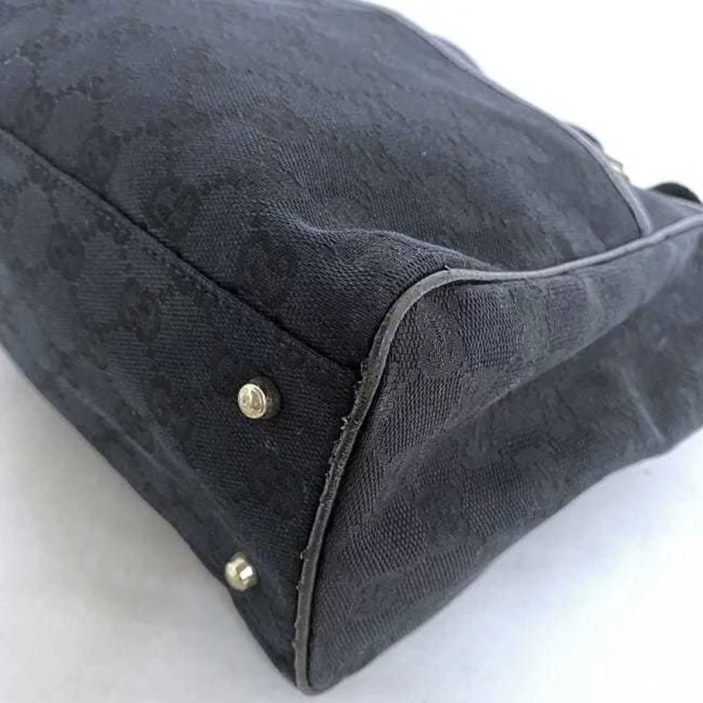 145810 Tote Horsebit Silver Black GUCCI Canvas Leather (Good)  Bag Pre-Owned Handbag Gucci