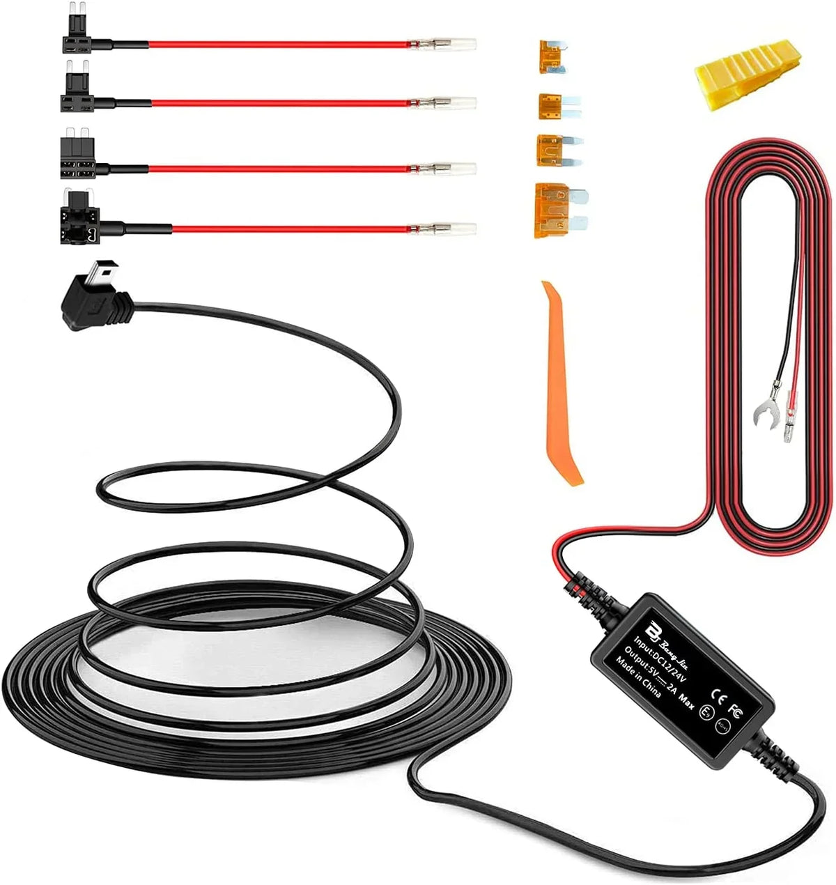 to Cam Charger Kit Mini Cord（11.5ft Camera Car USB Dash 5V/2A Hardwire 12V-24V Dash Power