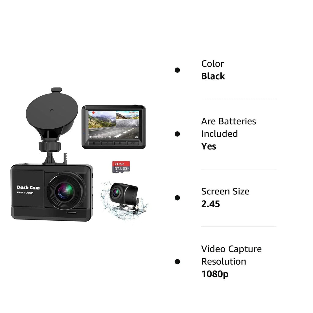 Recording, Screen, Loop Lock, Rear, 2 Dash Dash Mounting Cam Ways, Car,Motorcyle,Balls 32GB with 2.45 Full Monitor 1080P Night IPS WDR, HD Vision, Parking inch and Front Mini Accident SD Cam Card,